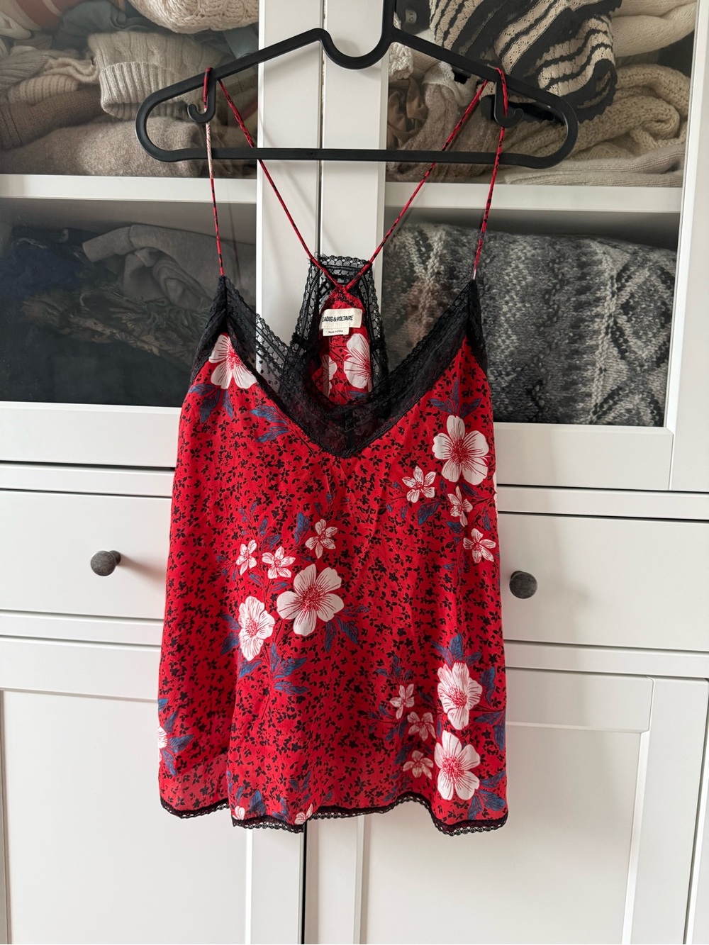 Zadig & Voltaire Red Floral Lace-Trim Cami